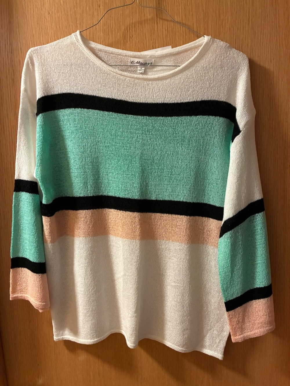 Colorblock Crewneck Sweater in Mint, Peach & White